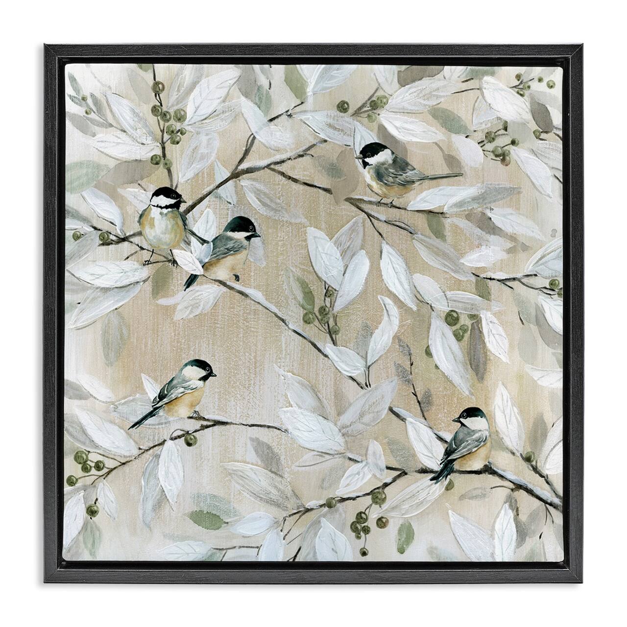 Stupell Industries Chickadee Birds on Branches Floater Framed Art